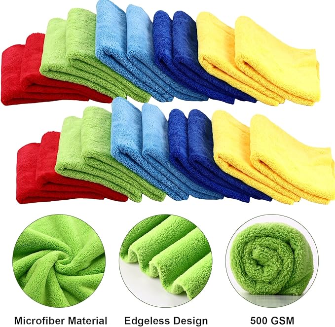 Shimeyao 30 Pcs Edgeless Microfiber Plush Towels for Cars Detailing Drying Wash Polishing Absorbent Cleaning Cloths, 500 GSM, 16 x 16 Inch(16 x 16 Inch,Multicolor,30 Pcs)