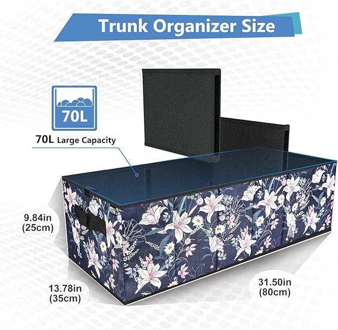 MIU COLOR Trunk Organizer for Car, Car Organizer, Sturdy Trunk Organizer for SUV, Non-Slip Bottom, Storage Organizer for Sedans, Van, Jeep, Grocery, Large 3 Compartments, Floral 32"×13"×10.6"