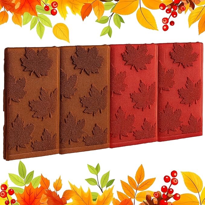 4 Pack 3D Fall Maple Leaf Hand Towel Cotton Autumn Thanksgiving Bathroom Towels Absorbent Jacquard Design Brown Crimson Kitchen Face Towels for Home Decor Cleaning Gift 14 x 30