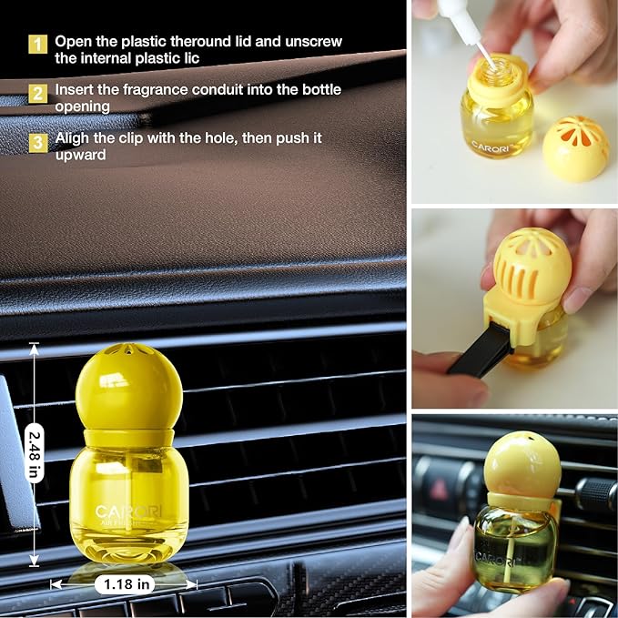 Car Air Freshener Vent Clip, Car Fresheners Long Lasting Scent (13ml x 2 Pack), Up to 180 Days, Air Freshener Deodorizer Odor Eliminator for Auto - Lemon Perfume