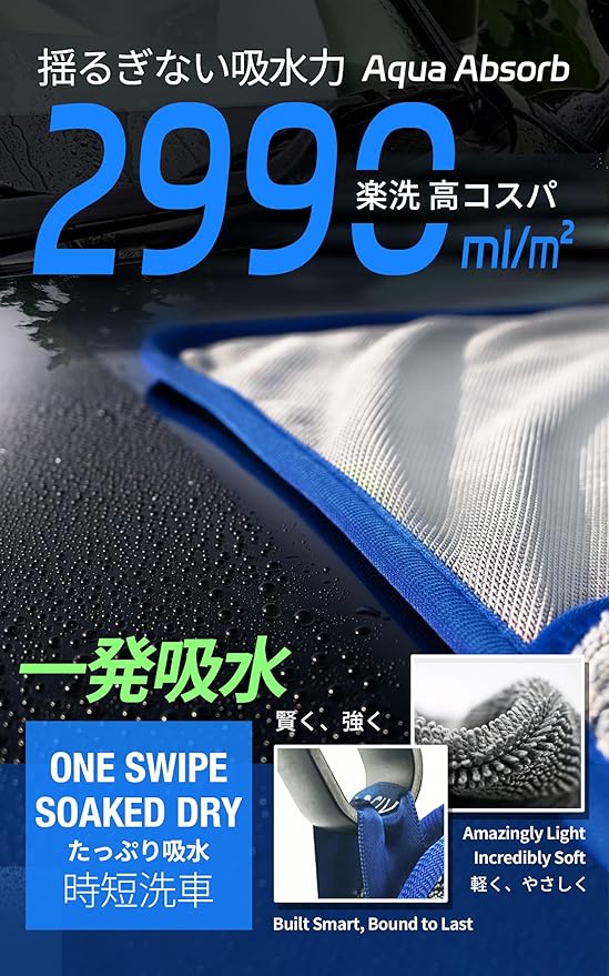 SHSCLY Super Absorbent Microfiber Car Drying Towel, 1 Piece 33" x 29", 1 Piece 24" x 20"