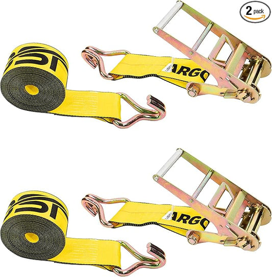 US Cargo Control 4 Inch x 20 Foot Heavy Duty Yellow Ratchet Strap with Wire Hooks, 2 Pack