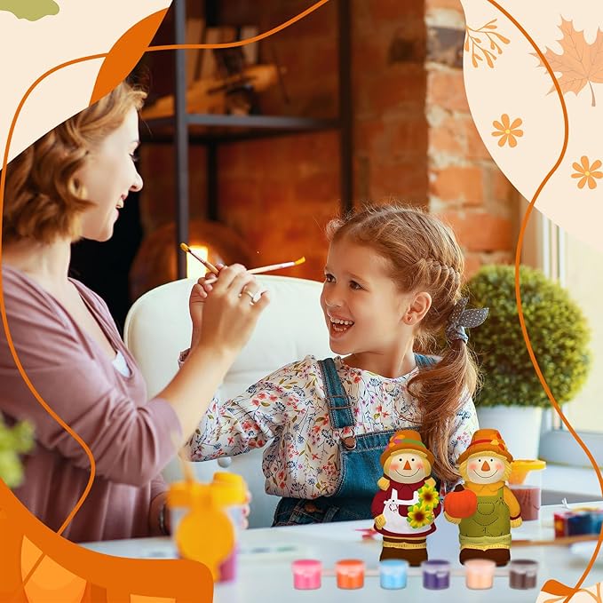 Seenelling 2 Pack Fall Thanksgiving Scarecrow Ready to Paint Your Own Statues 4'' DIY Unpainted Ceramics Figurines Kit Blank Paintable Ceramics Classroom Art and Crafts Decorations