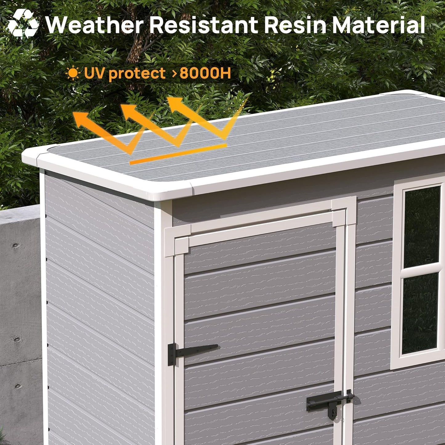 Resin Outdoor Storage Shed, 5x3FT Plastic Garden Shed with Floor, Lockable Door & Window, Waterproof Tool Shed for Backyard Garden Patio Lawn Grey White