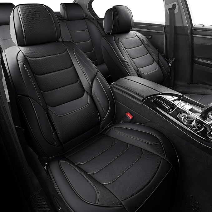 Leather Car Seat Covers Waterproof Front Seat Covers Breathable Seat Protectors Universal Fit for Most Automotive Cars SUV Van Trucks (Black,Front Pair)