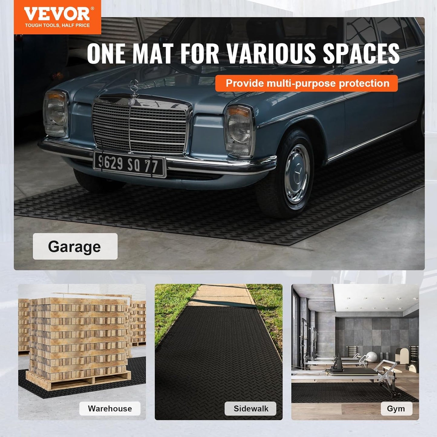 VEVOR Diamond-Plate Flooring Roll, SBR Rubber Mat, Easy to Clean, Gym & Garage Industry, Black