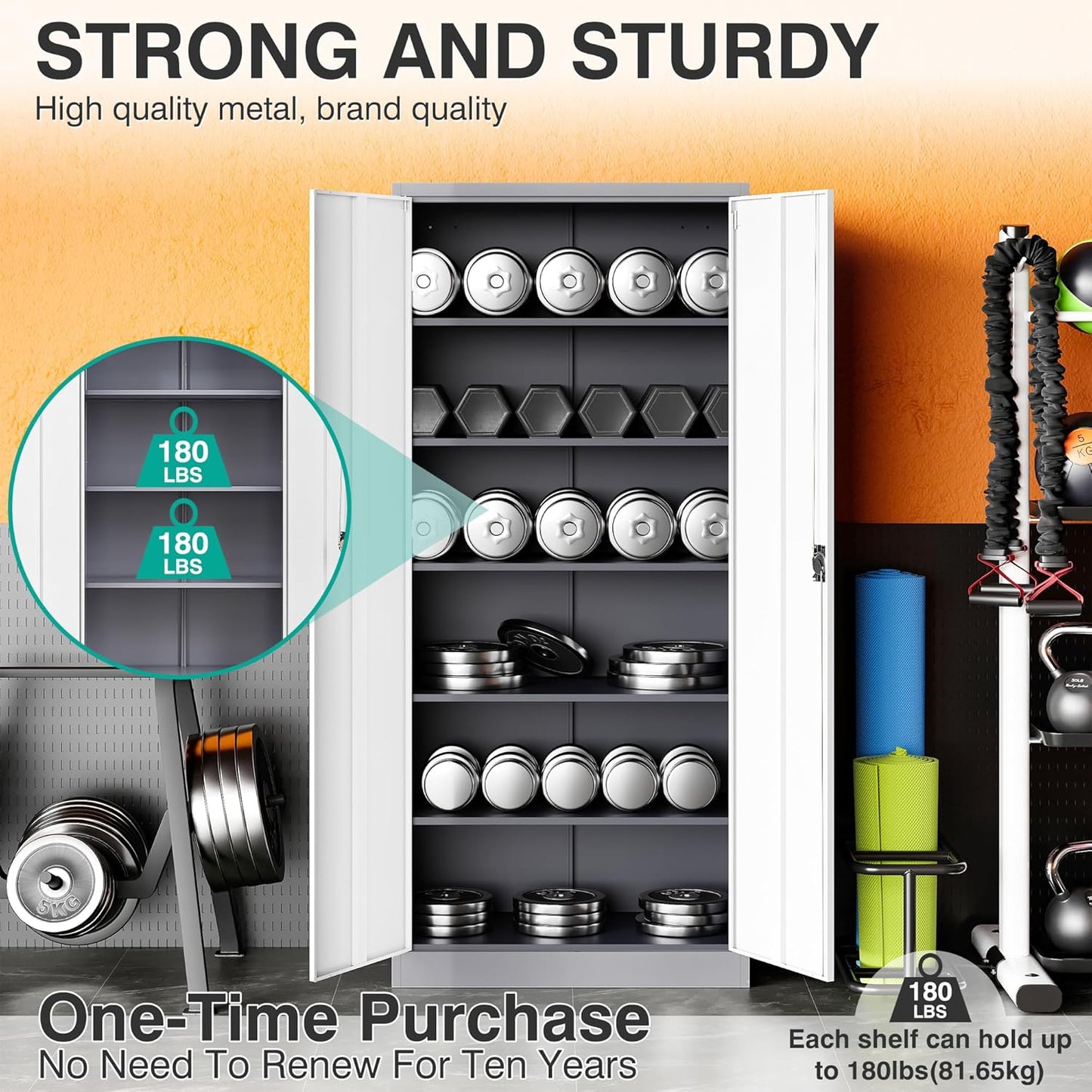 Wide & Deep Metal Storage Cabinet with 6 Shelves,72 inch Tall Garage Storage Cabinet with Lock,Gray White Metal Cabinets with Locking Doors,Large Steel Lockable Cabinets for Home,Office,Shop,Garage