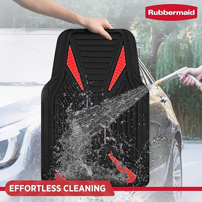 Rubbermaid Car Mat Full Set, Universal Trim-to-Fit Heavy-Duty Car Floor Mats – 4-Piece Set for All Weather Protection – Durable Rubber Mat for Cars, Trucks, SUVs & Vans-Red