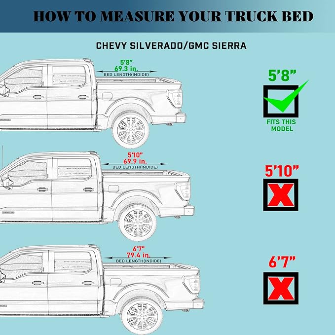 Hard Tri-Fold Truck Bed Tonneau Cover Compatible with 2007-2026 Chevy Silverado/GMC Sierra 1500 5.8ft Bed (69.6")