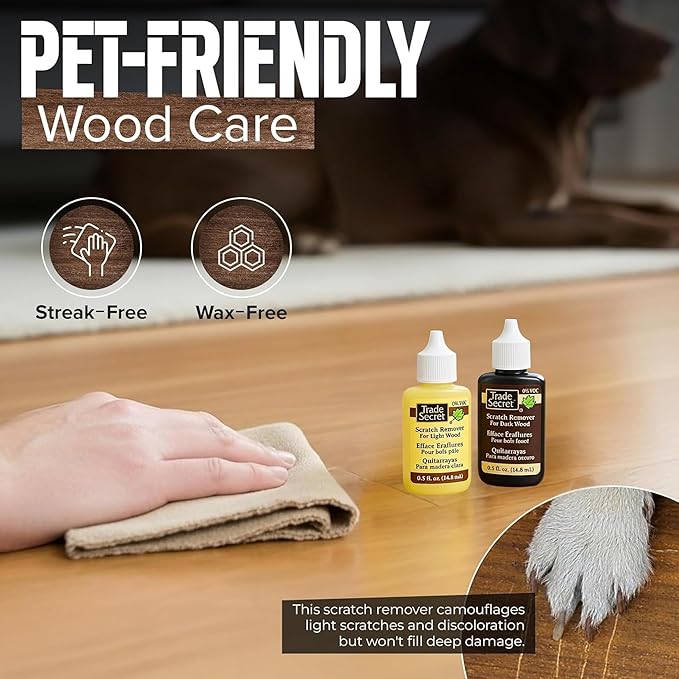 Trade Secret Scratch Remover Mini Pro Set (2x 0.5 oz), Restore & Conceal Small Scratches on Dark & Light Wood Furniture and Flooring – Coconut Oil-Based Formula