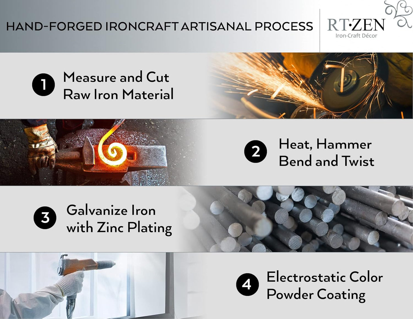 RTZEN Plant Hangers Outdoor or Indoor - Wrought Iron Metal Hanger Indoor Hook - Heavy Duty Wall Bracket Hooks for Hanging Plants Baskets Lanterns Wind Chimes - 2 Pack (Large Black Ceiling Hooks)