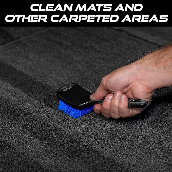 Viking Carpet Cleaning and Scrub Brush for Floor Mats, Cleaning Brush for Car Interior and Home, Black and Blue, 8.3 inch x 2.5 Inch