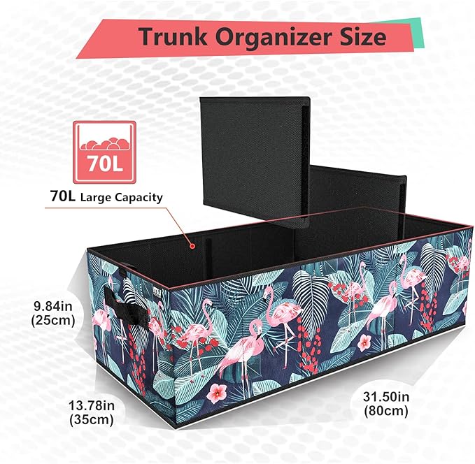 MIU COLOR Trunk Organizer, Car Trunk Organizer, Non-Slip Bottom, Sturdy Storage Organizer for SUV, Sedans, Van, Jeep, Grocery, Large 3 Compartments Car Organizer for Women, Flamingo 31.9"×12.6"×10.6"