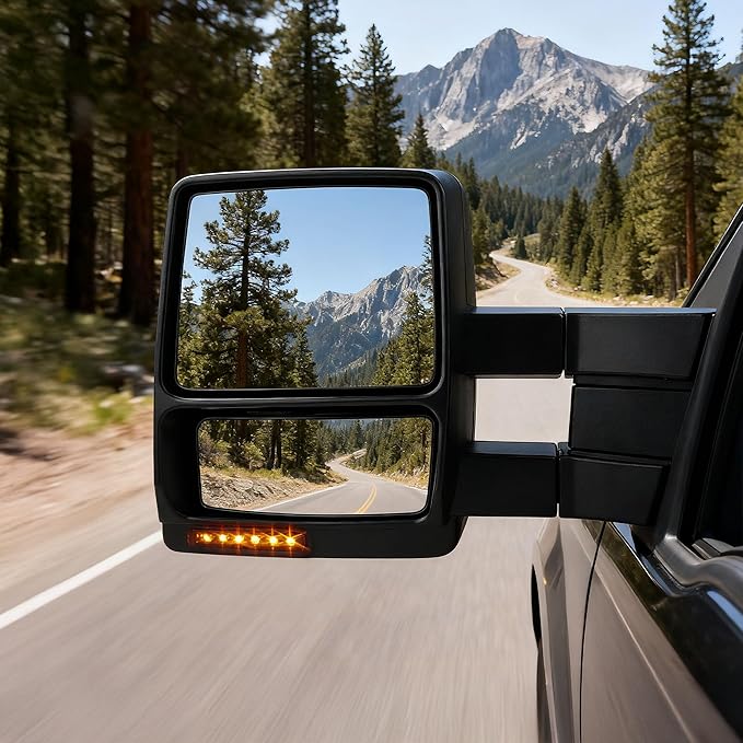 DWVO Side Towing Mirrors Compatible with 2004 2005 2006 Ford F-150 F150 Series Pickup, Power Heated, Turn Signal, Manual Folding, Manual Telescoping, Pair Set