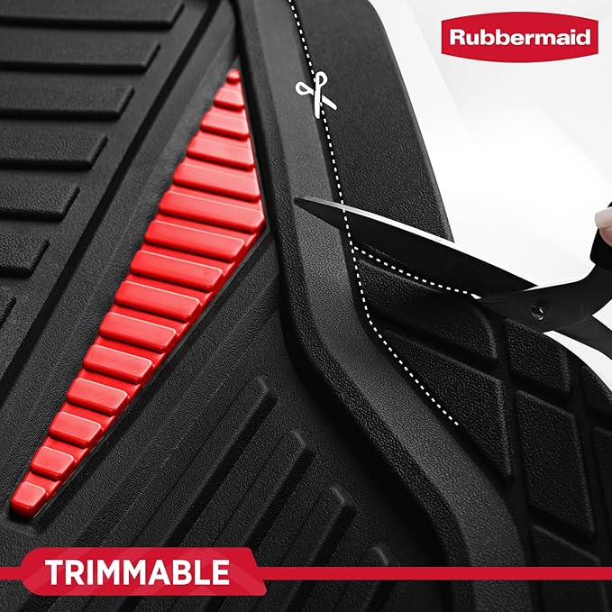 Rubbermaid Car Mat Full Set, Universal Trim-to-Fit Heavy-Duty Car Floor Mats – 4-Piece Set for All Weather Protection – Durable Rubber Mat for Cars, Trucks, SUVs & Vans-Red