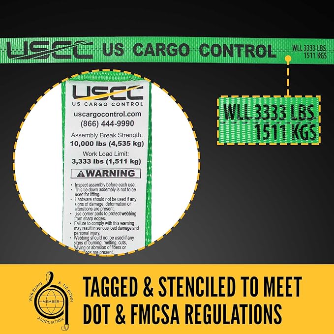 US Cargo Control J Hook Ratchet Straps 2 Inch x 18 Foot (4-Pack), 10,000 LBS Break Strength, 2 Inch Ratchet Straps with Double J-Hooks, Heavy Duty Green Tie Downs for Trucks, Trailers, Securing Cargo