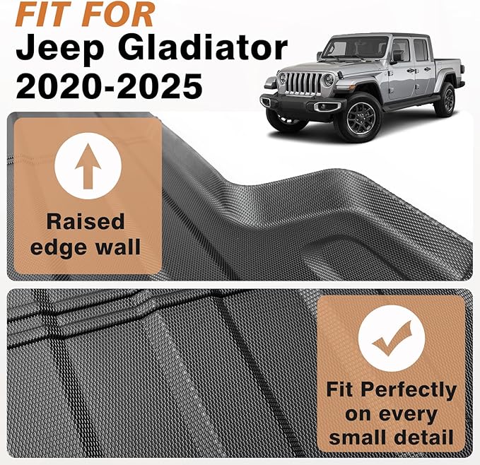 TripleAliners Truck Bed Mat Compatible with Jeep Gladiator JT 2025 2024 2020-2023 Accessories 5FT Vehicle Perfectly Flush All Weather Protection TPE Heavy Duty Pickup Car Bed Cargo Mat