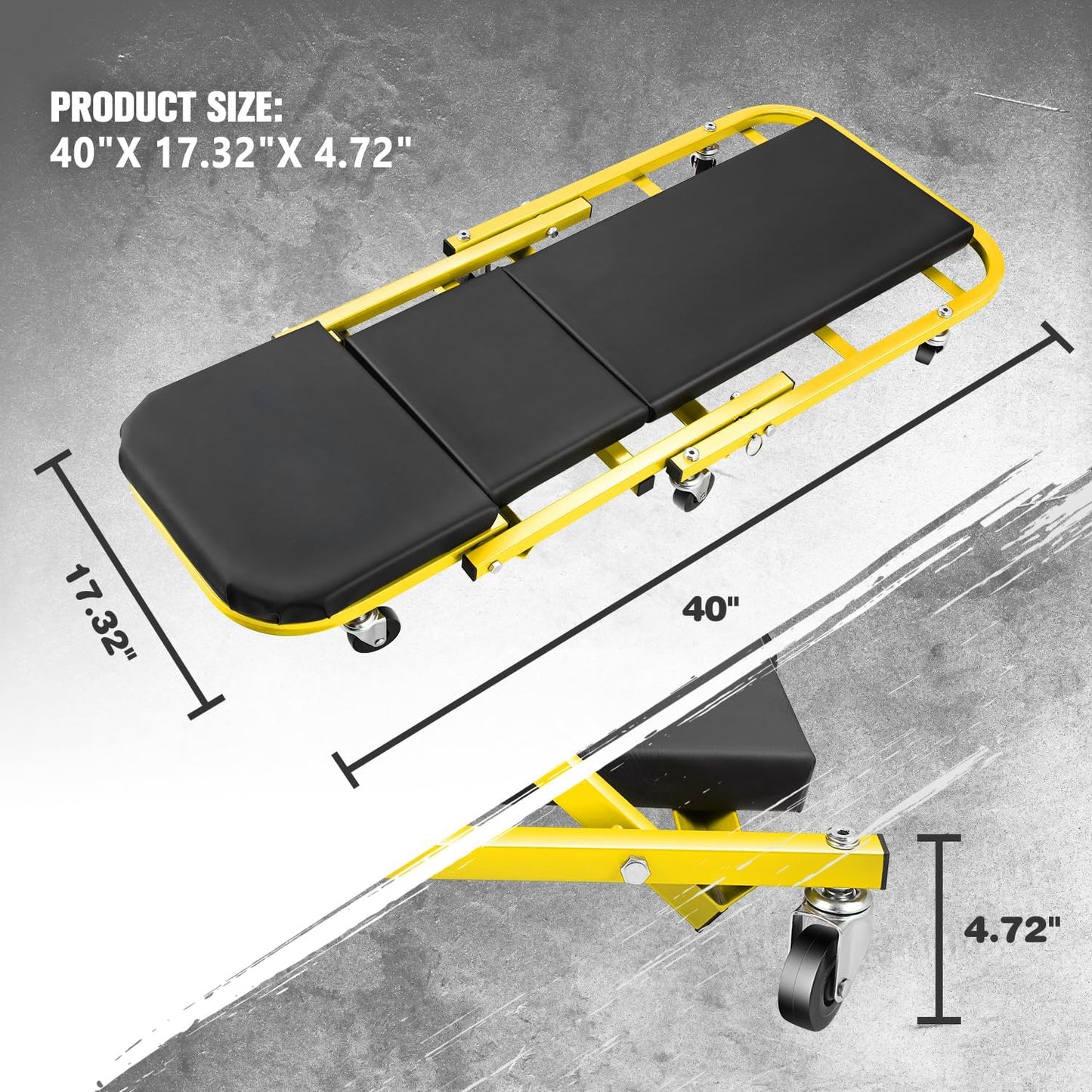 DNA MOTORING 40 Inches Folding 2 in 1 Rolling Z Creeper, Adjustable Roller Garage Chair Lay Down or Sit, 6 Pcs 2" Casters, 150kg Weight Capacity, Yellow, TOOLS-00187-YL