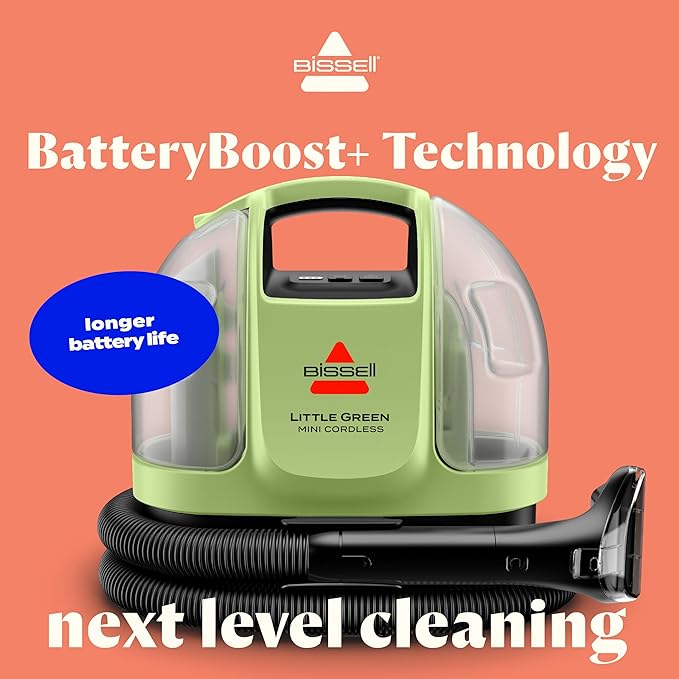 BISSELL Little Green Mini Cordless Portable Carpet and Upholstery Deep Cleaner, Car/Auto Detailer, with HydroRinse Self-Cleaning Tool and 4" Tough Stain Tool, 4015