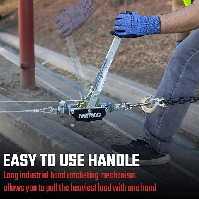 NEIKO 02251A Come Along Winch, 1-Ton (2,000 lbs) Pulling Capacity, 5.9Ft, 2 hook, Heavy Duty Power Cable Come Along Tool with Dual Gears, Hand Winch Cable, Automotive Hoist Winch Puller, Recovery Gear