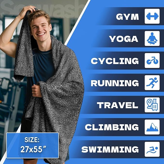 Microfiber Gym Towels for Showering Working Out Quick Dry Negative ions Large Middle Small Sizes Lightweight Gym Towel for Men Women Tennis Sports Towels for Body Hot Yoga Fitness Essentials