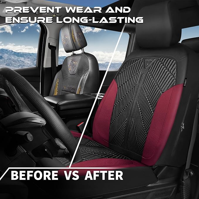 CAR PASS Waterproof Black Red Car seat Covers Front Seat Covers Neoprene Wetsuit,All-Weather Non-Slip Durable,Universal Fit for SUV Sedan Truck Automotive,Armrest Airbag Compatible,Emboss Black Red