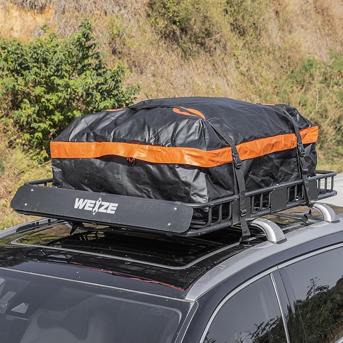 WEIZE Heavy Duty 64"x 39" Roof Rack, Rooftop Cargo Carrier Basket with Waterproof Bag, Tie Down Strap & Net, Car Top Luggage Holder for SUV, 200lb Capacity, Steel Construction