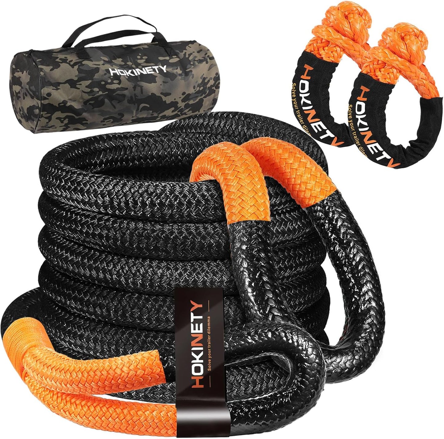 Kinetic Recovery Tow Rope: 1.26" x 30ft 55000LBS Snatch Strap with Soft Shackles Heavy Duty Offroad Towing Straps Kit for Trucks SUV UTV ATV Tractor Car Jeep - Black