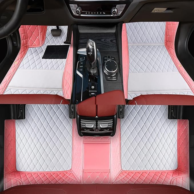 Custom car Floor mats Suitable for 99% car Truck SUV,car mats All Weather Personalized,Full Coverage Luxury Car Mats, Anti-Slip Leather Floor mats. (Pink and White)