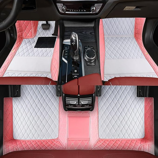 Custom car Floor mats Suitable for 99% car Truck SUV,car mats All Weather Personalized,Full Coverage Luxury Car Mats, Anti-Slip Leather Floor mats. (Pink and White)