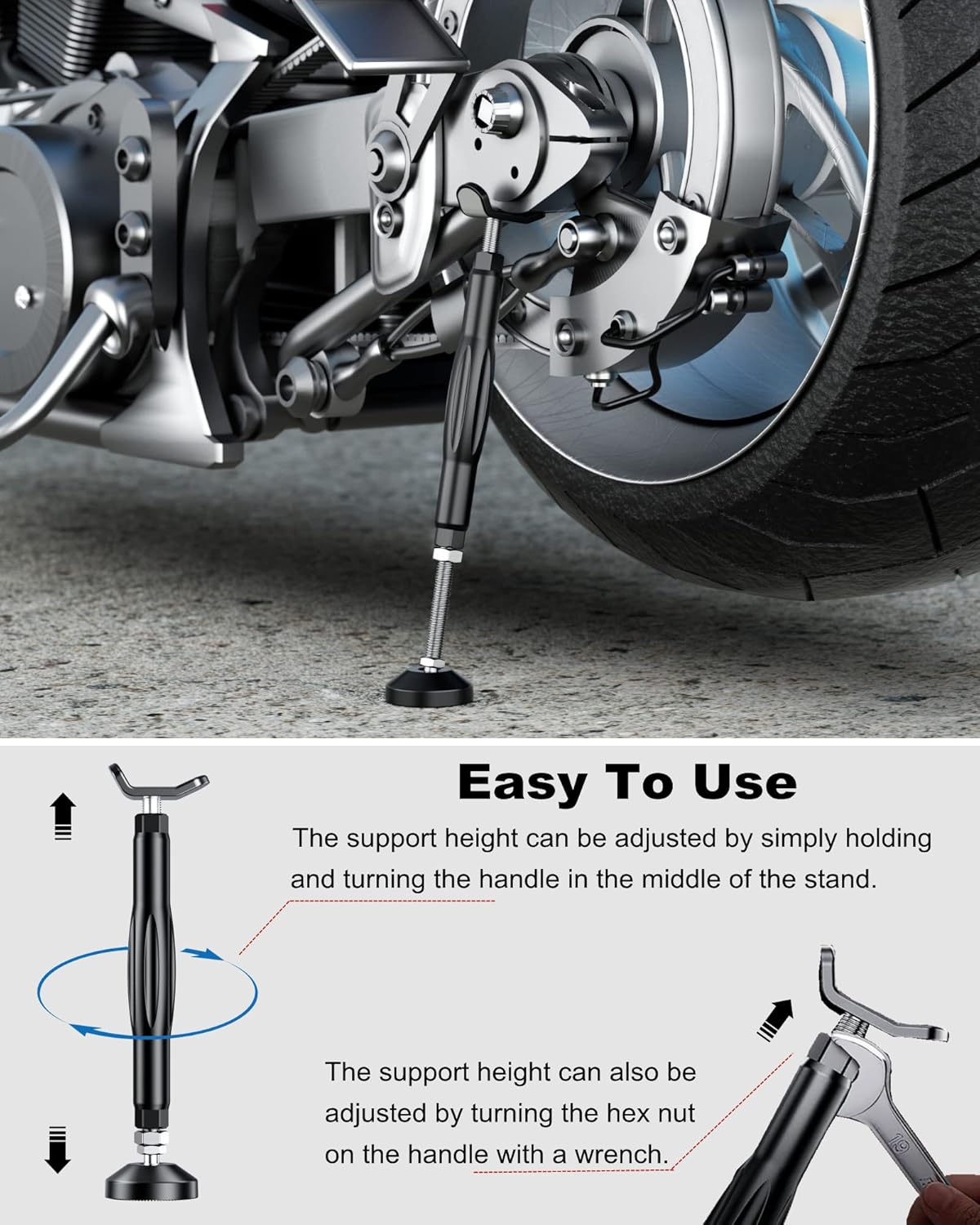 BRCOVAN Motorcycle Stand Wheel Chain Cleaning Maintenance Stand, Portable Lift Stand Jack, Replacement Ridding Emergency Tool for All Motorcycle, Set Includes Brake Buckle