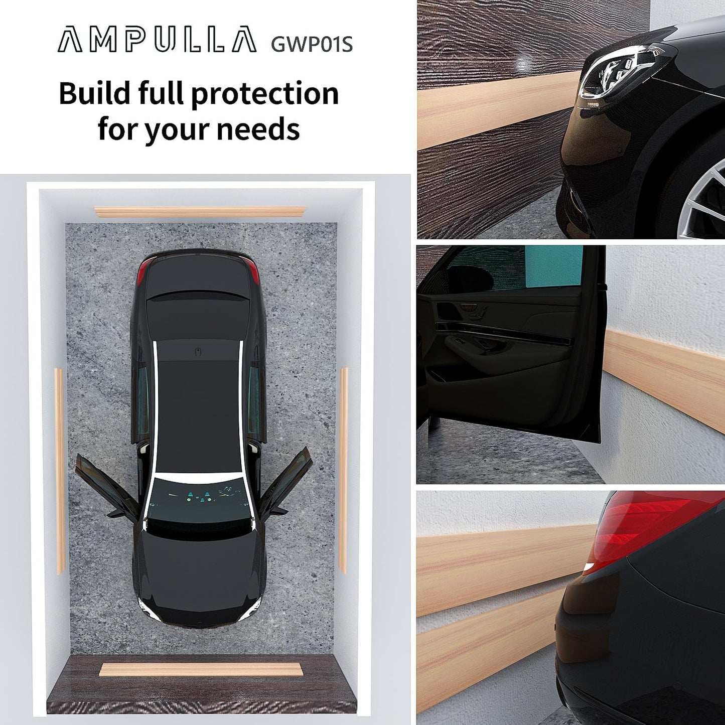 GWP01 Wood Grain Garage Wall Protector Car Door Protectors, Garage Accessories, Parking Stopper for Garage, Tool-Free, Designed in Germany (4.5mm Wood Grain)