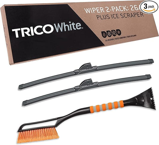 TRICO White 26" + 24" Extreme Weather Premium Winter Automotive Replacement Windshield Wiper Blades (Set of 2), Passenger and Driver Side All-Weather Beam Wiper Blades with Ice Scraper