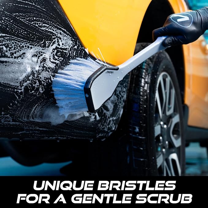 VIKING Car Wash Brush, Wheel and Fender Brush, Long Handle Tire Cleaner for Car Detailing, 16.5 Inch, Grey/Black