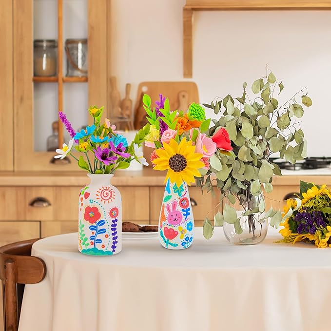 FTBox Crafts Kit for Girls Ages 6-12, Felt Flowers Bouquet and Paint Vase Art Craft Project for Girls, DIY Activity Christmas Birthday Gift for Kids Age 8 9 10 11 12 Year Old (Ceramic Vases)