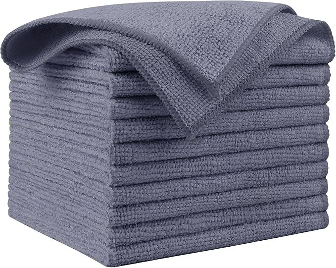 AIDEA Microfiber Cleaning Cloth Grey 10PK, Micro Fiber Cloth for Cleaning Cars, Premium All Purpose Car Towels, Dusting Cloth Cleaning Rags SUVs, House, Kitchen, Window, Workshops, 12"×12"