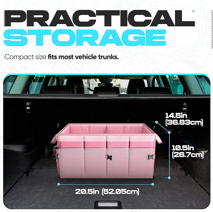 FORTEM Car Trunk Organizer, Collapsible Multi Compartment SUV Organizer, Foldable Storage for Car Accessories for Women Men, 600D Oxford, Non Slip Bottom, Securing Straps, Soft Cover (50L)