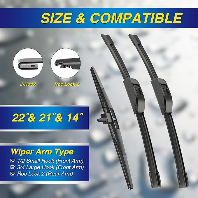 5 PLUS® Silicone Windshield Wipers Replacement for 2009-2015 HONDA Pilot Wiper Blades(Set of 3),Automotive Replacement Windshield Wiper Blades For My Car-22"/21"/14"