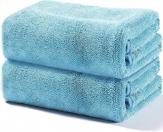 JOYMOOP Microfiber Towels for Cars, 2 Pack 63" x 29.5" Car Drying Towel, Blue Reusable Car Towel, Quick Drying Car Microfiber Cleaning Cloth for RVs, SUVs, Trucks
