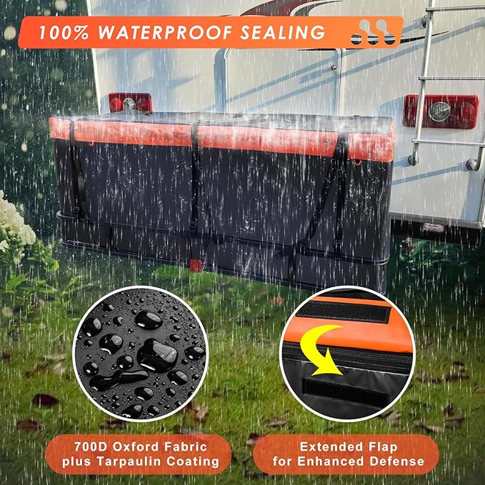 MeeFar Hitch Mount Cargo Carrier Basket 53" x19" x 5"+Waterproof Cargo Bag (51" x17"x 18"), Hauling Weight Capacity of 500 Lbs fit on 2 Inch Receiver with Hitch Stabilizer,Net and Straps