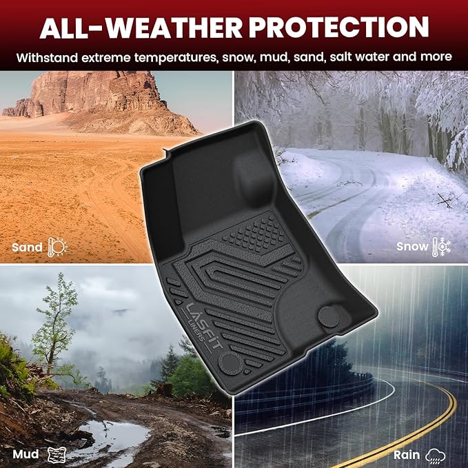 LASFIT Floor Mats and Cargo Liner for Ford Escape Gasoline 2020-2025 2026 (NOT for Hybrid Models) All Weather Protector TPE Custom Fit Car Floor Liners, 1st & 2nd Row & Trunk Set, 4PCS Black