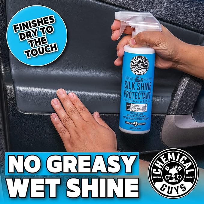 Chemical Guys Silk Shine Tire and Trim Dressing and Protectant – Non Greasy Spray for Vinyl, Plastic and Rubber Surfaces – Restores Shine and Protection for Cars, Trucks, Motorcycles and RVs, 16 oz