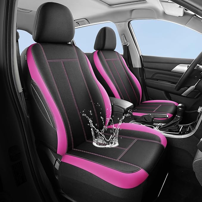 Seat Covers Neoprene Waterproof, Premium Cloth Car seat Covers Full Set, Composite EVA, Airbag Compatible, Universal Fit Automotive Seat Covers for Most Cars,Trucks,SUVs((Black Pink 816)