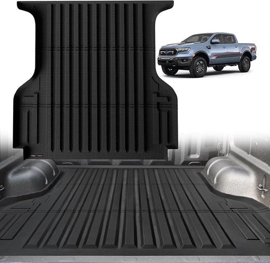 TripleAliners Truck Bed Mat Compatible with 2019-2023 Ford Ranger Accessories 5FT Vehicle Perfectly Flush All Weather Protection TPE Heavy Duty Pickup Car Bed Cargo Mat