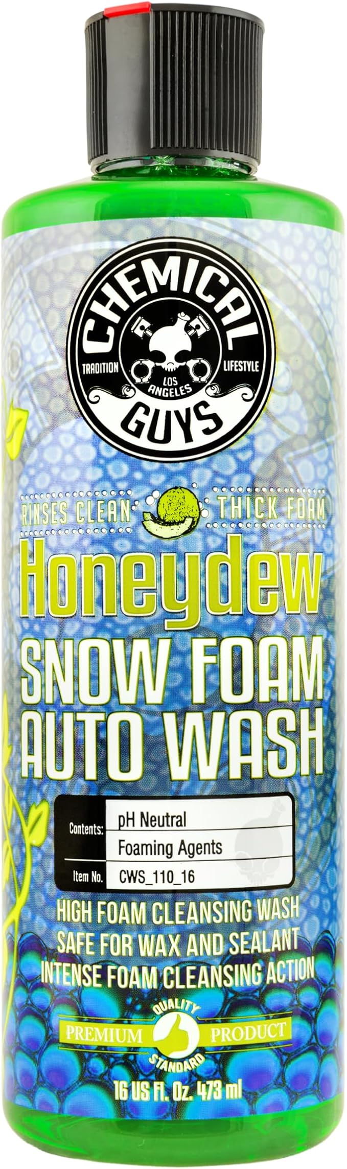 Chemical Guys CWS_110_16 Honeydew Snow Foam Car Wash Soap (Works with Foam Cannons, Foam Guns or Bucket Washes) Safe for Cars, Trucks, Motorcycles, RVs & More, 16 fl oz, Honeydew Scent