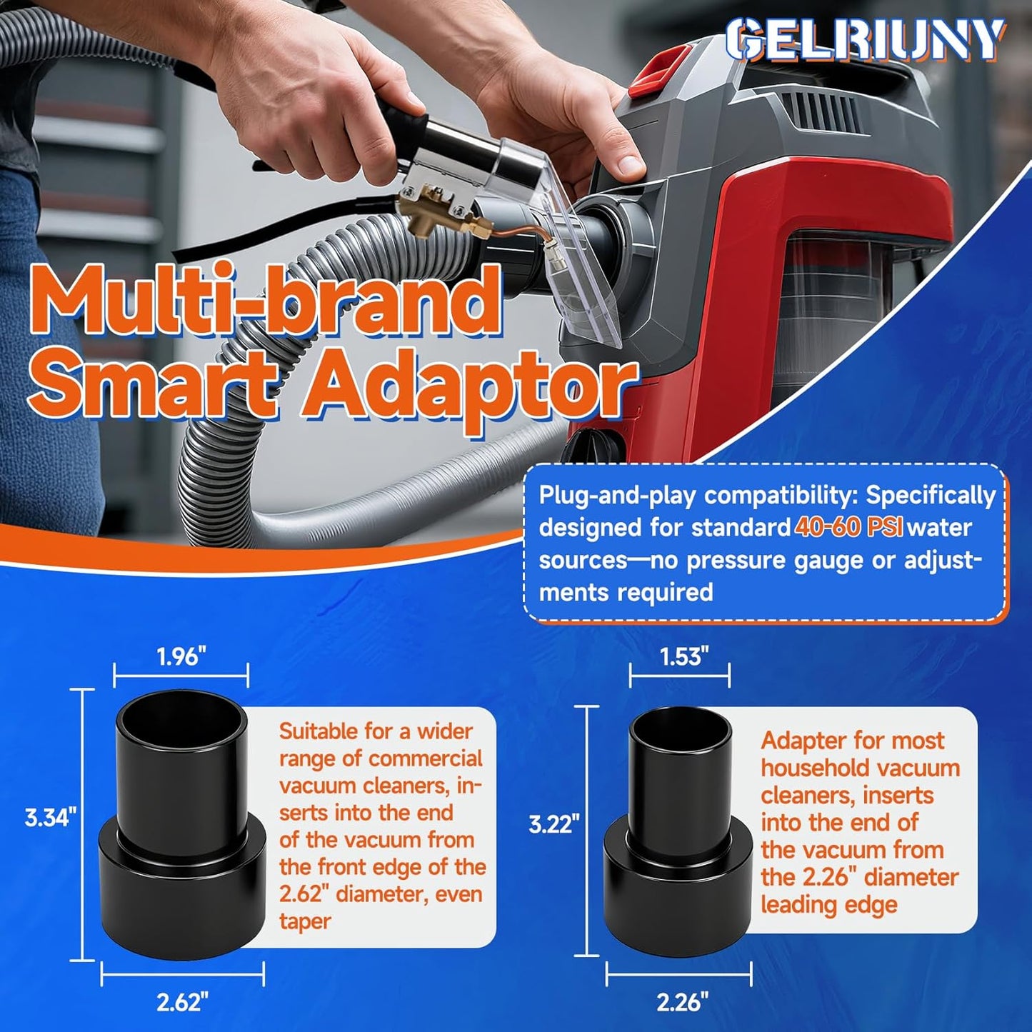 Upgraded Vacuum Cleaner Extractor Kit Compatible with Shop Vac, 50 FT Waterline, Carpet and Upholstery Cleaning Extractor Hose Kit with Hose and Adapter for Home and Car Cleaning, 10 FT Vacuum Hose