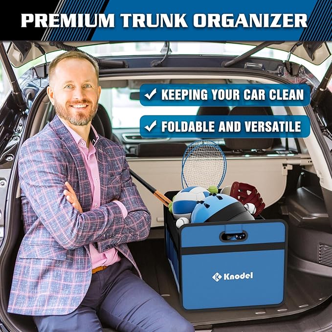 K KNODEL Car Trunk Organizer, Foldable Organizer for Car, Automotive Consoles & Organizers, Storage with Reinforced Handles (Medium, Blue)