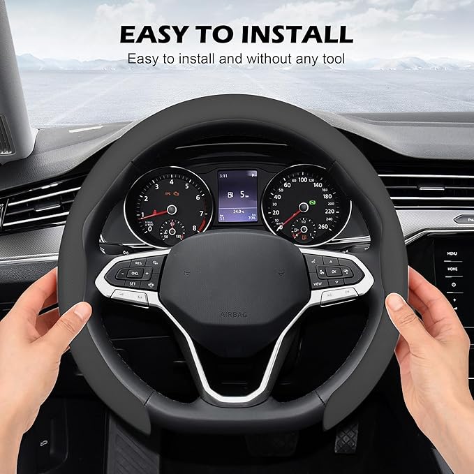 frani Nappa Leather Steering Wheel Cover, Universal 15 Inch Premium Non-Slip Steering Wheel Cover Gray