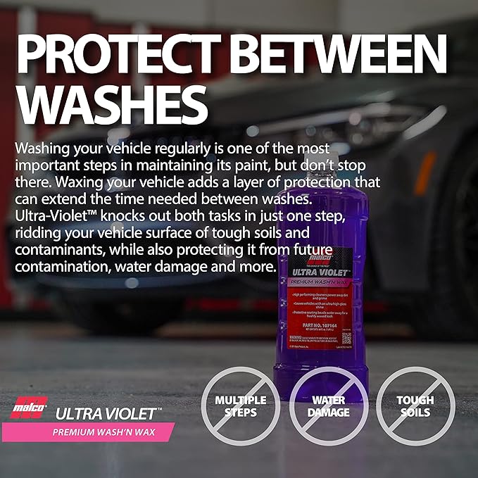 Malco Ultra Violet Premium Wash'n Wax – Best 2-In-1 Car Wash and Wax/Cleans and Provides A Durable, High-Gloss Shine in One Fast and Easy Step / 1 Gallon (107101)