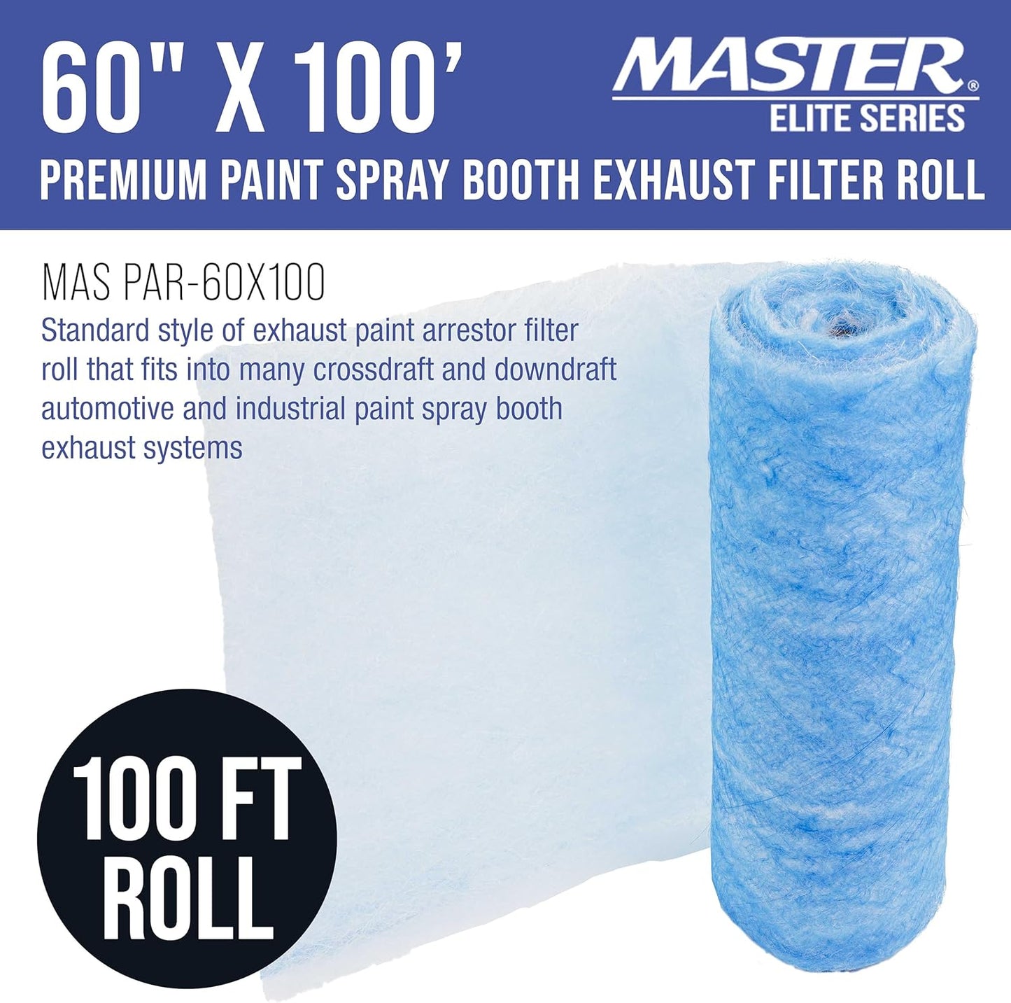 Master Airbrush Elite Paint Spray Booth Exhaust Filter Roll 60" x 100' - 18 Gram Heavy-Duty Fiberglass Paint Arrestor for Filtering Overspray Particles in Auto Body Shops & Refinish Booths